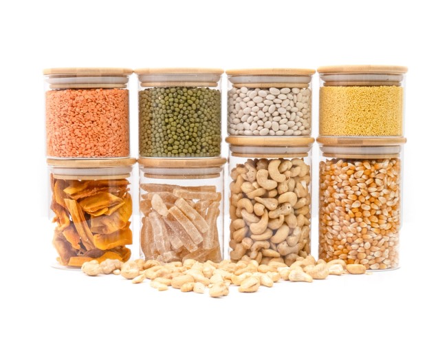 Round storage jars with bamboo lids, set of 4, 800ml