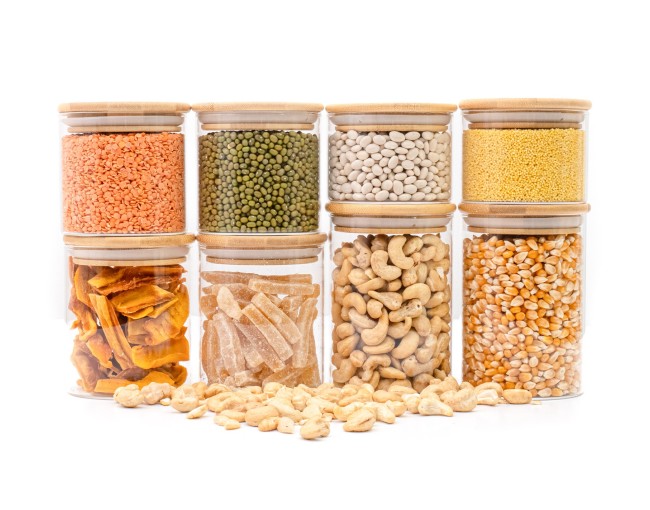 Round storage jars with bamboo lids, set of 4, 800ml