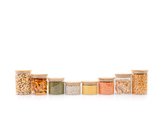 Barattoli rotondi con coperchio in bambù, set da 4, 800 ml