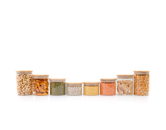 Round storage jars with bamboo lids, set of 4, 800ml