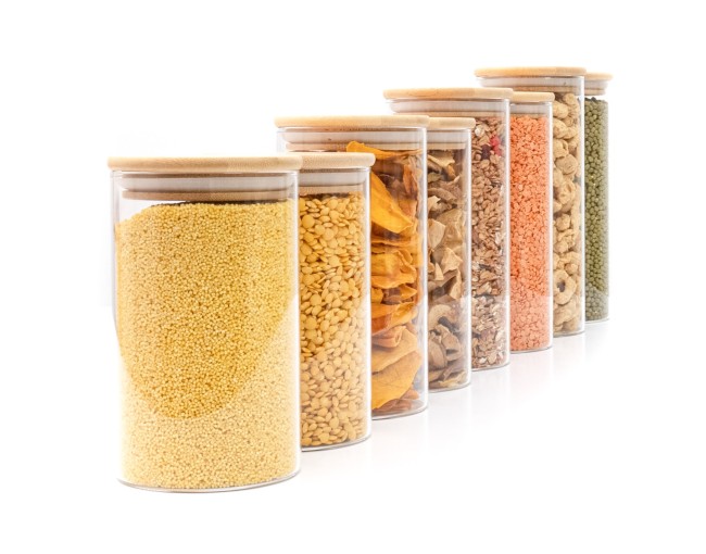 Round storage jars with bamboo lids, set of 4, 800ml