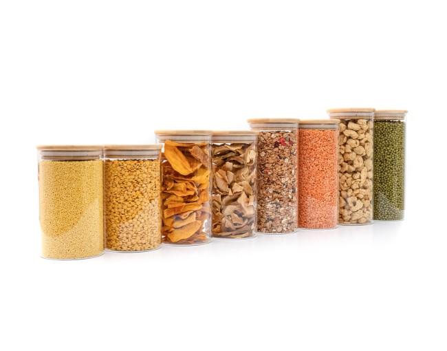 Bocaux de conservation ronds avec couvercles en bambou, lot de 4, 800 ml