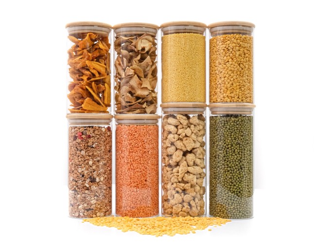 Bocaux de conservation ronds avec couvercles en bambou, lot de 4, 800 ml