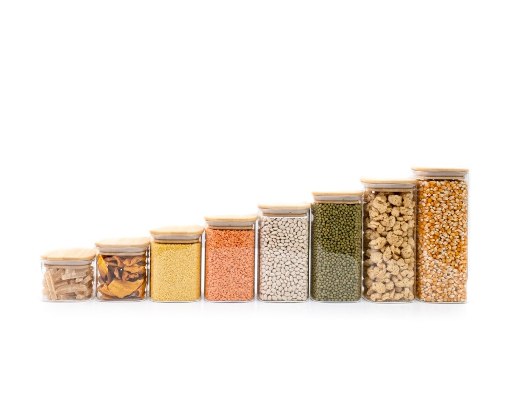 Narrow square storage jars, individually Ø8cm