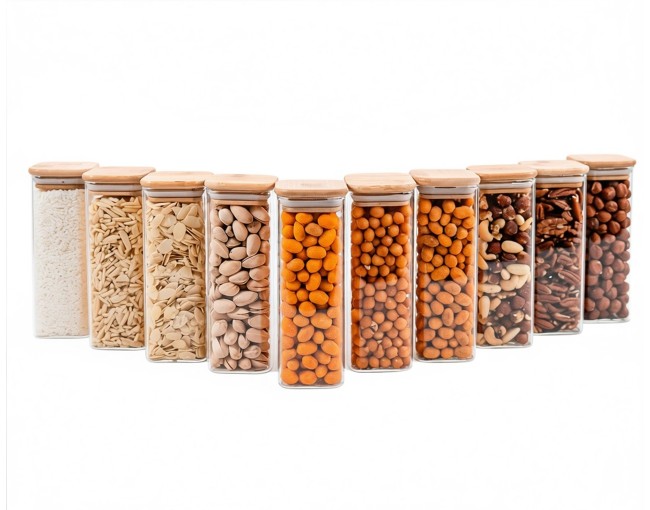 Barattoli di stoccaggio quadrati stretti alti 16 cm, set da 10