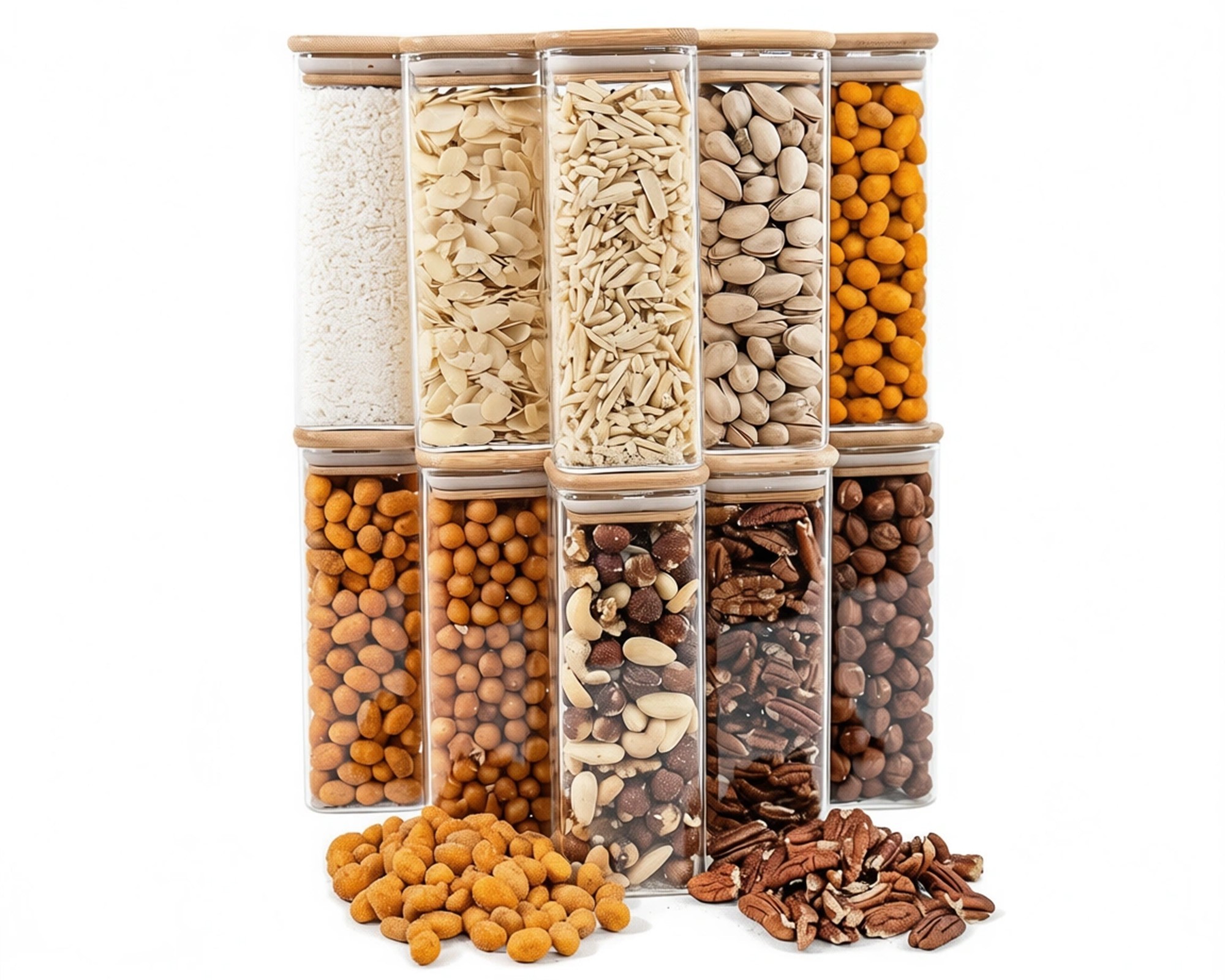 Narrow square storage jars 16 cm high set of 10