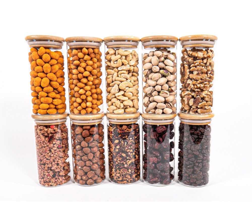 Bocaux de conservation étroits de 12 cm de haut avec couvercles en bambou, lot de 10