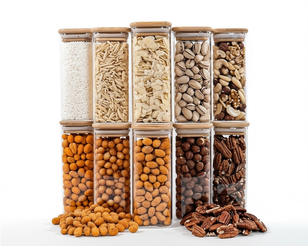 Narrow square storage jars 14 cm high set of 10