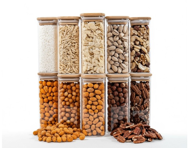 Barattoli di stoccaggio quadrati stretti alti 14 cm, set da 10