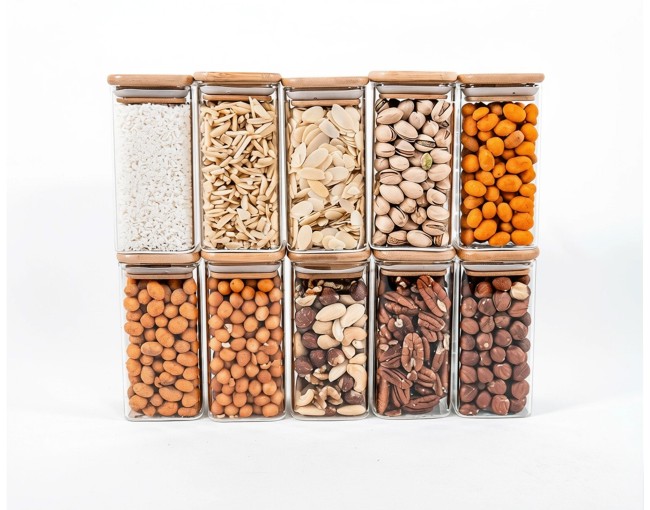 Lot de 10 bocaux de rangement carrés étroits de 12 cm de haut