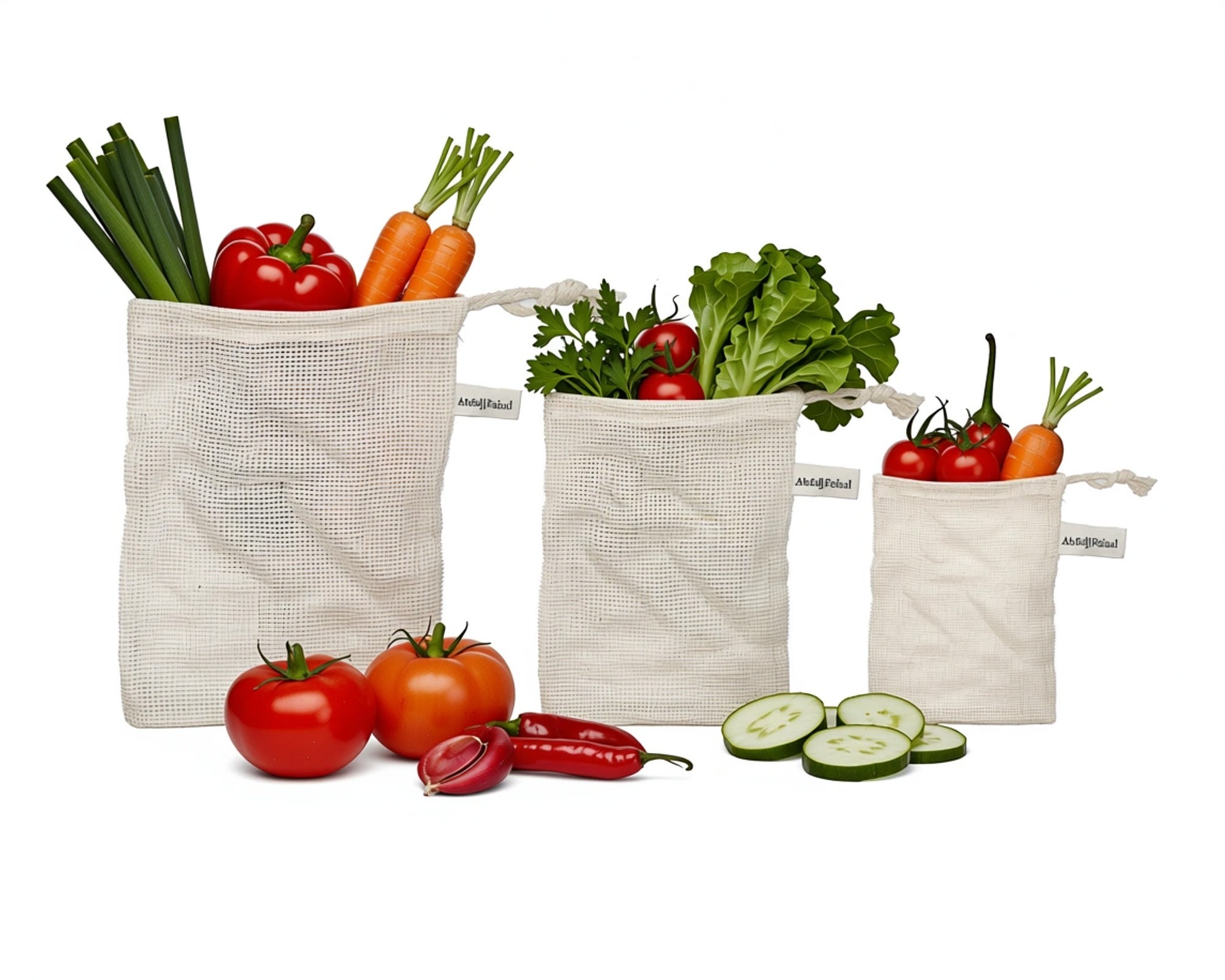 Set di 3 sacchetti in cotone per frutta e verdura