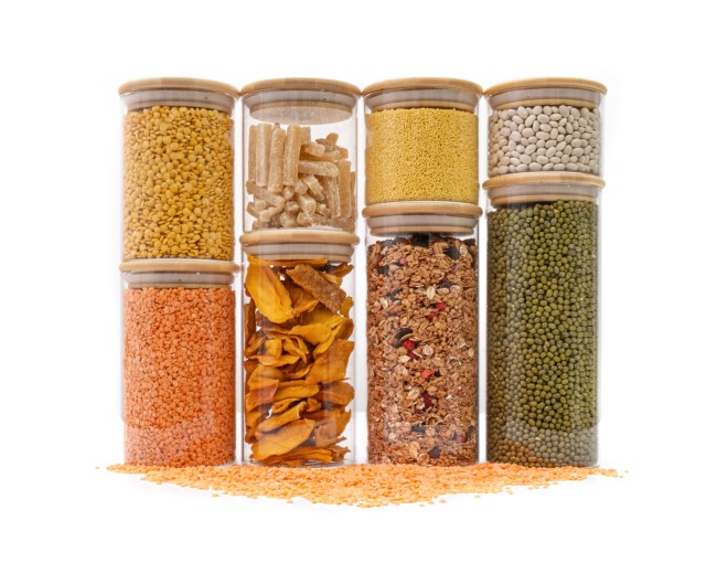 Round storage jars with bamboo lids, set of 4, 800ml