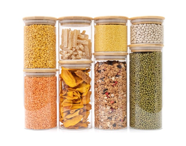 Round storage jars with bamboo lids, set of 4, 800ml