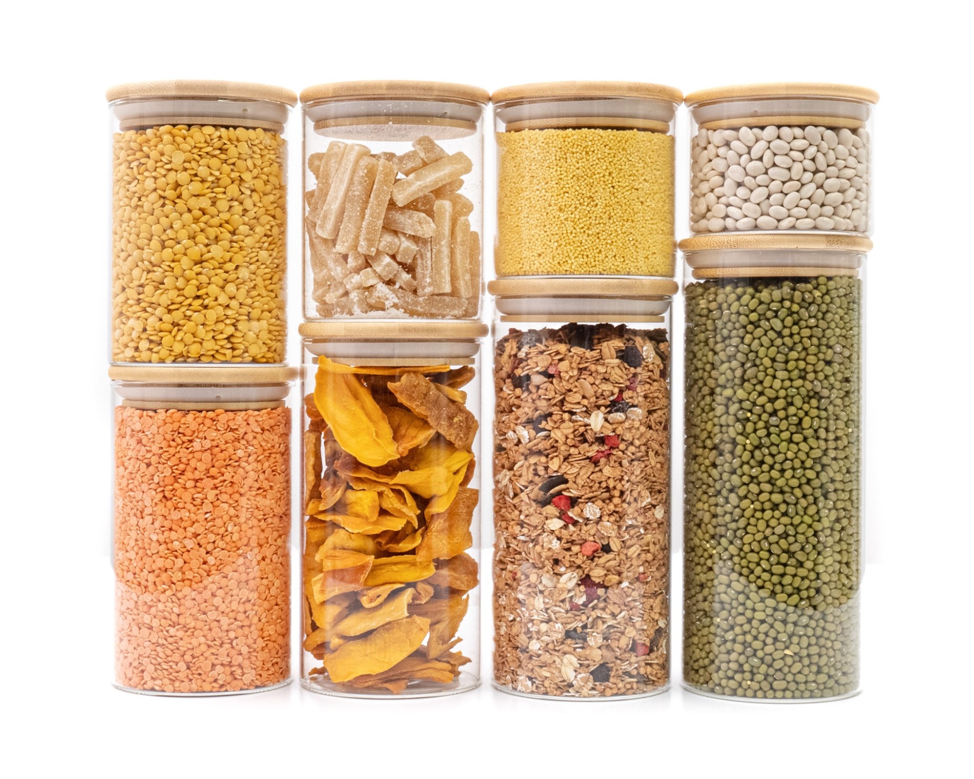 Bocaux de conservation ronds avec couvercles en bambou, lot de 4, 800 ml