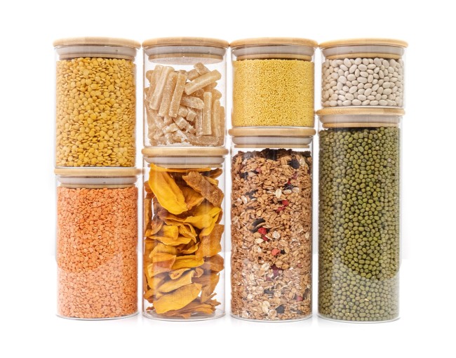 Round storage jars with bamboo lids, set of 4, 800ml