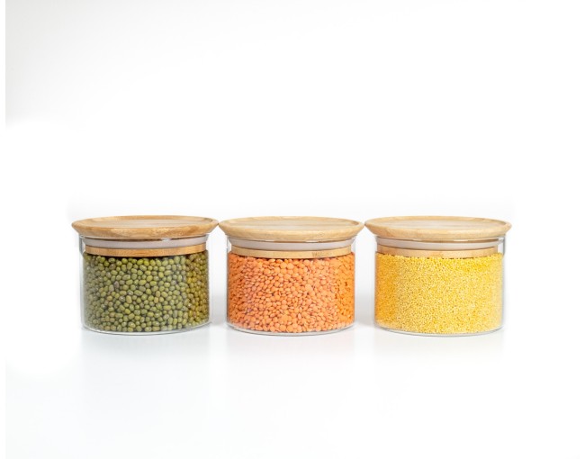 Runde Vorratsgläser Stapelbar 8cm hoch 3er Set Ø10cm