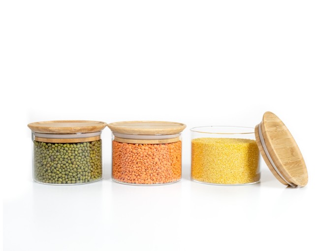 Square storage jars, stackable, set of 3