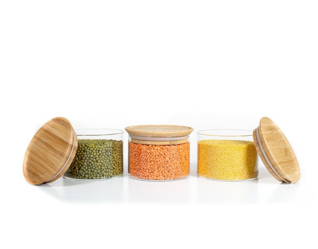Runde Vorratsgläser Stapelbar 8cm hoch 3er Set Ø10cm