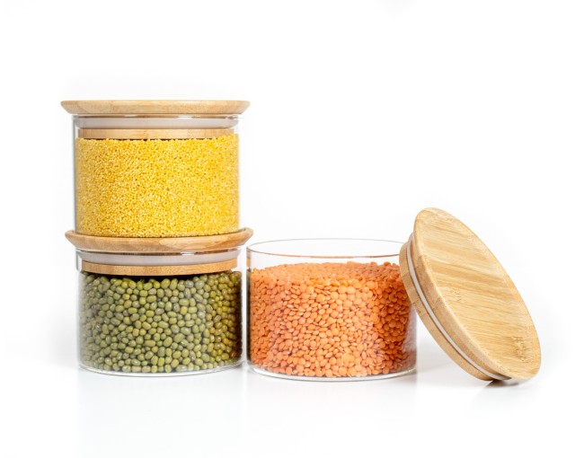 Runde Vorratsgläser Stapelbar 8cm hoch 3er Set Ø10cm