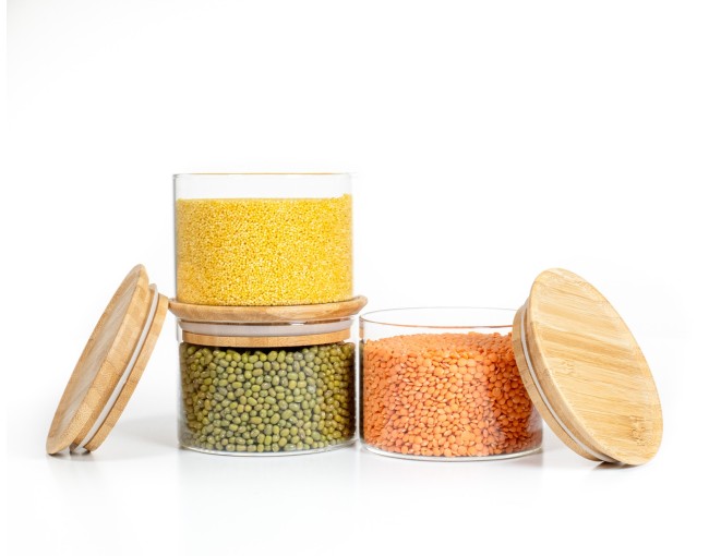 Runde Vorratsgläser Stapelbar 8cm hoch 3er Set Ø10cm