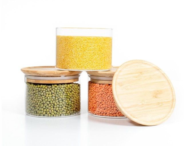 Square storage jars, stackable, set of 3
