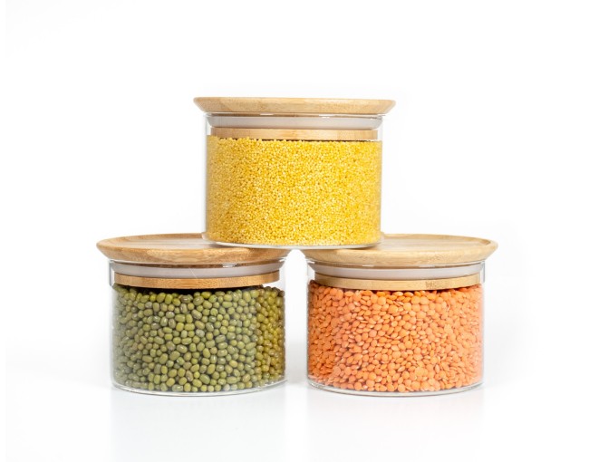 Runde Vorratsgläser Stapelbar 8cm hoch 3er Set Ø10cm