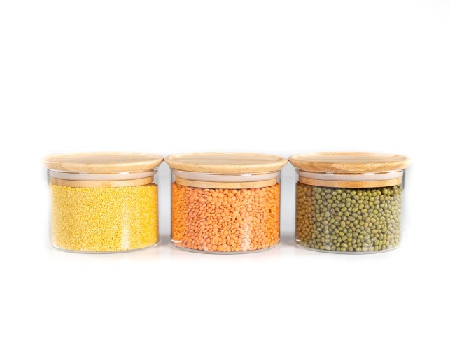 Runde Vorratsgläser Stapelbar 8cm hoch 3er Set Ø10cm
