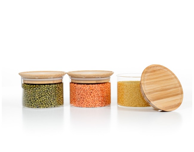 Runde Vorratsgläser Stapelbar 8cm hoch 3er Set Ø10cm