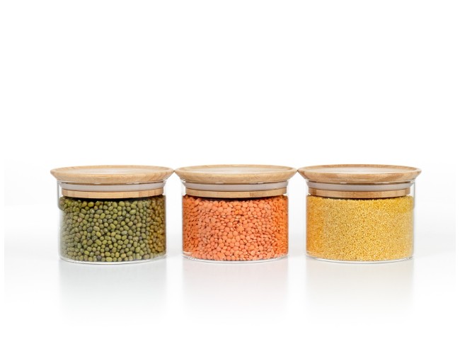 Square storage jars, stackable, set of 3
