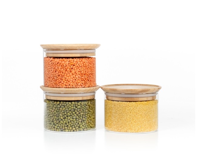 Runde Vorratsgläser Stapelbar 8cm hoch 3er Set Ø10cm