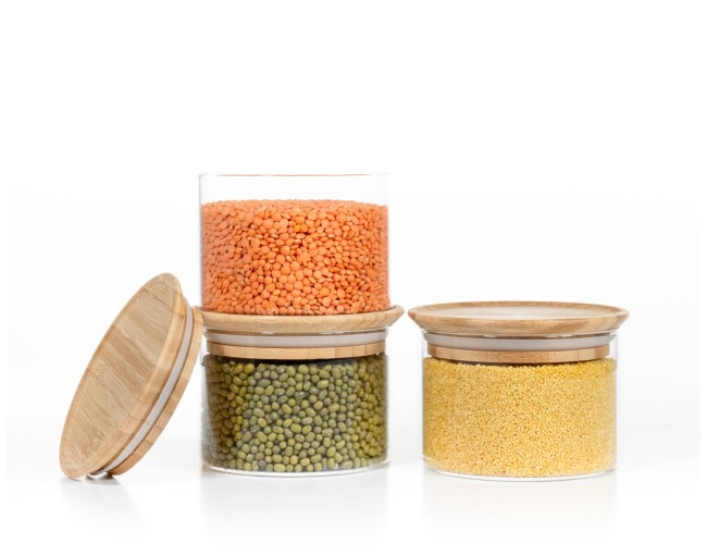 Square storage jars, stackable, set of 3