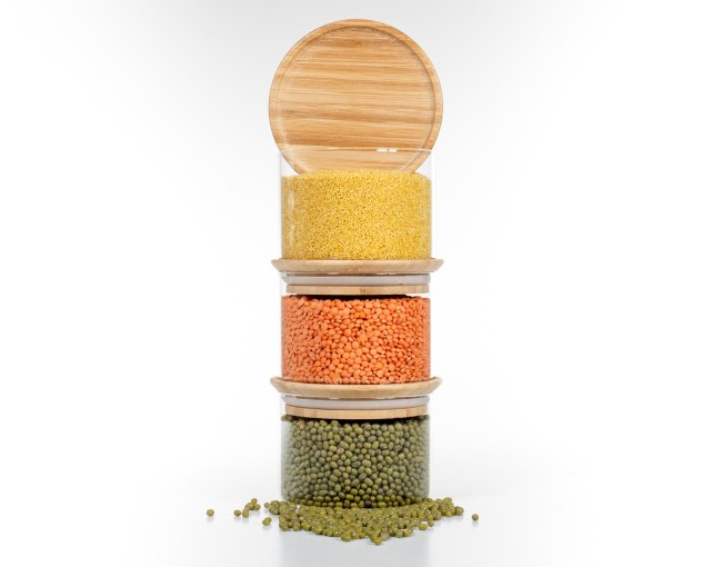 Square storage jars, stackable, set of 3