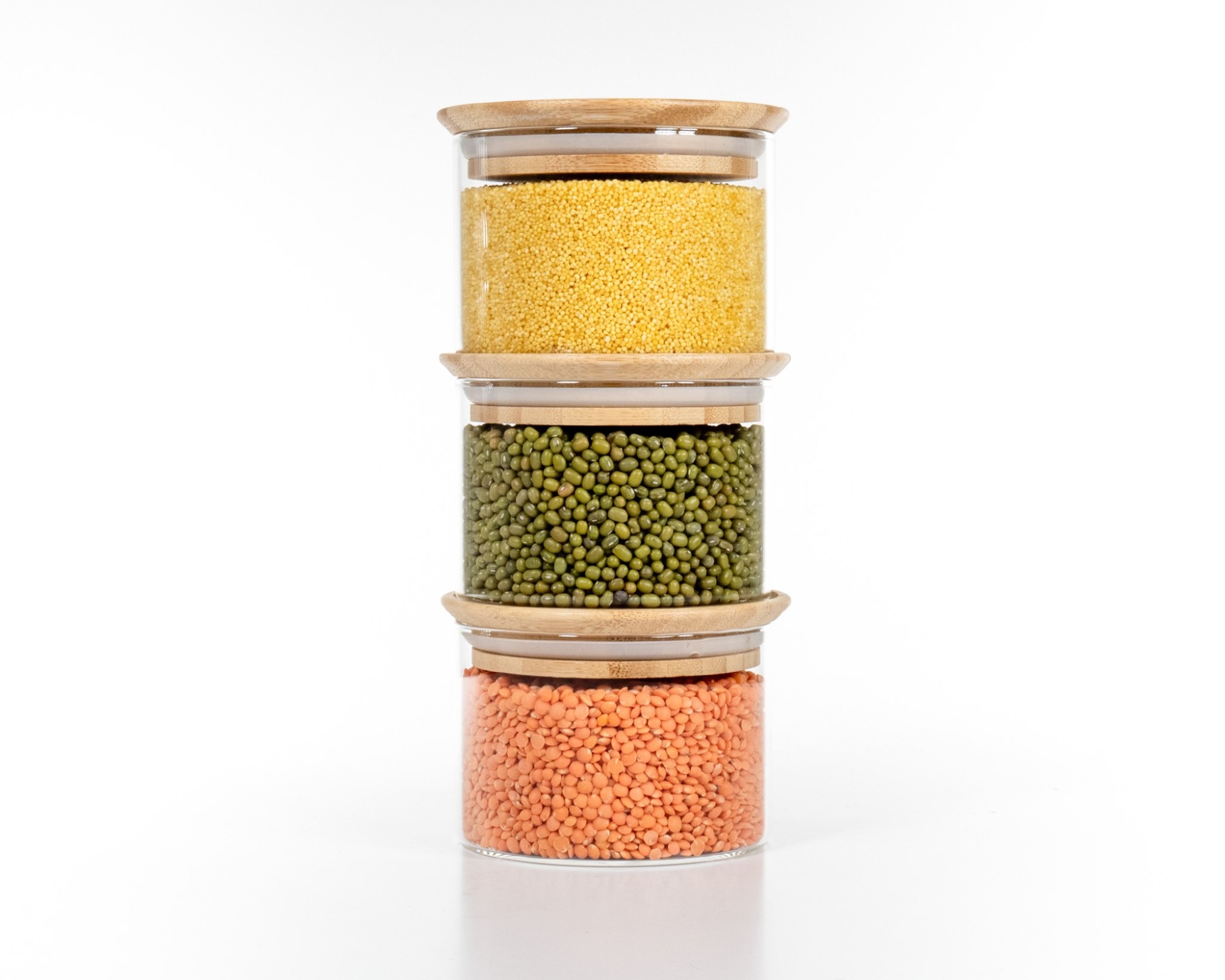 Square storage jars, stackable, set of 3