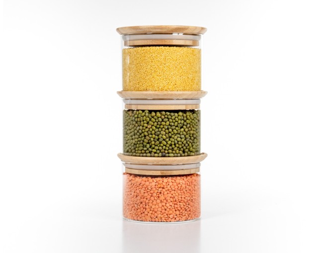 Square storage jars, stackable, set of 3