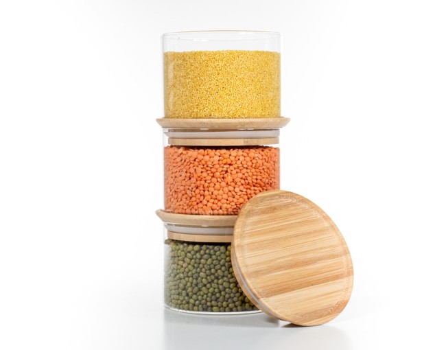 Runde Vorratsgläser Stapelbar 8cm hoch 3er Set Ø10cm