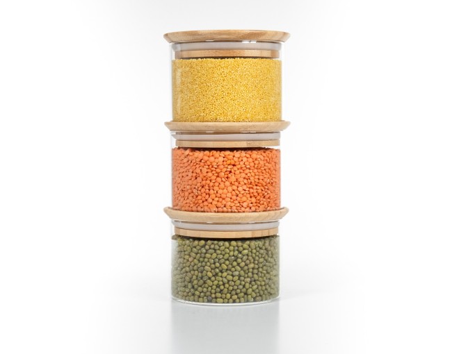 Runde Vorratsgläser Stapelbar 8cm hoch 3er Set Ø10cm