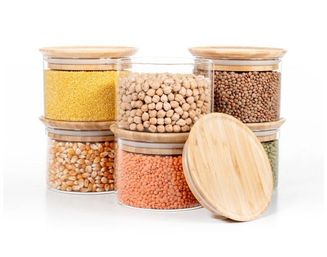 Square storage jars, stackable, set of 3