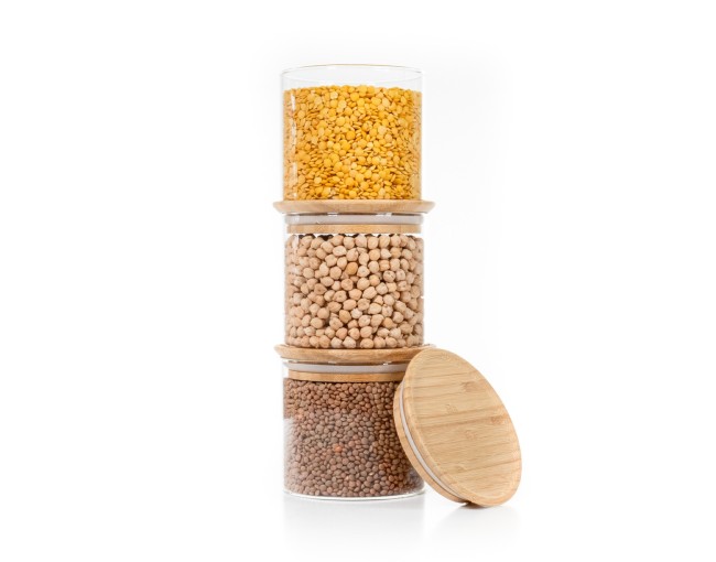 Runde Vorratsgläser Stapelbar 10cm hoch 3er Set Ø10cm