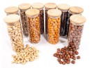 Narrow storage jars 16 cm high with bamboo lids, set of 10