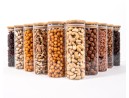 Narrow storage jars 16 cm high with bamboo lids, set of 10