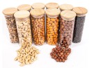 Schmale Gewürzgläser 16 cm hoch Bambusdeckel 10er Set