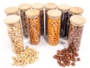 Narrow storage jars 16 cm high with bamboo lids, set of 10