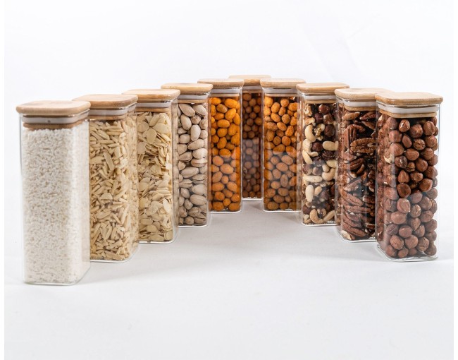 Schmale quadratische Vorratsgläser 16 cm hoch 10er Set