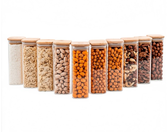 Barattoli di stoccaggio quadrati stretti alti 16 cm, set da 10