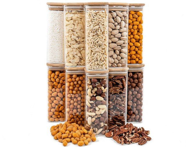 Narrow square storage jars 16 cm high set of 10