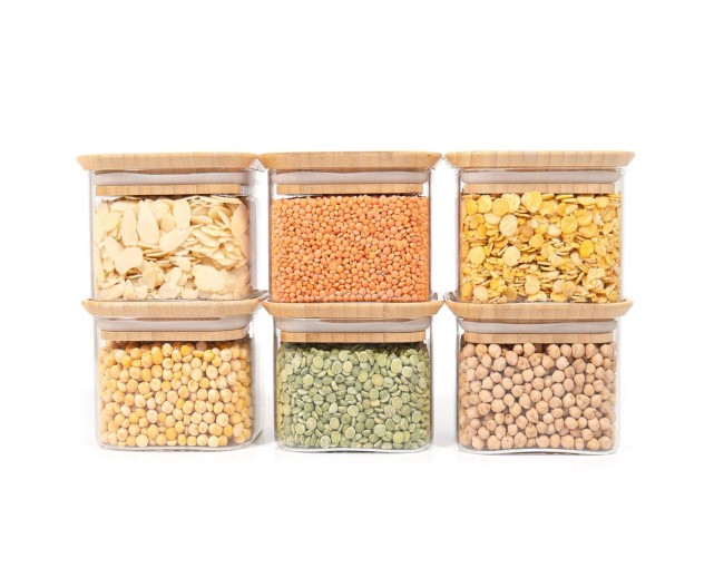 Barattoli quadrati impilabili, set da 6