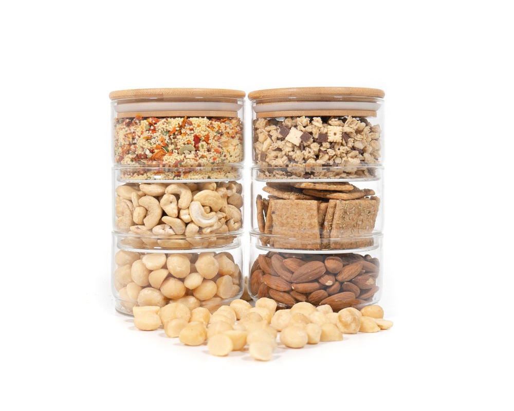 Round storage jars, stackable, set of 6