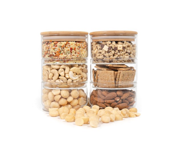 Round storage jars, stackable, set of 6