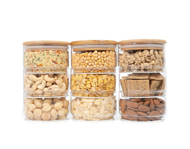 Round storage jars, stackable, set of 9