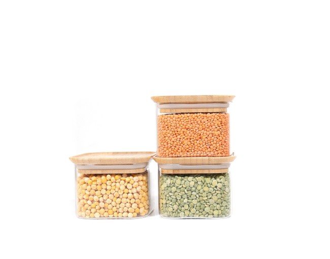 Square storage jars, stackable, set of 3